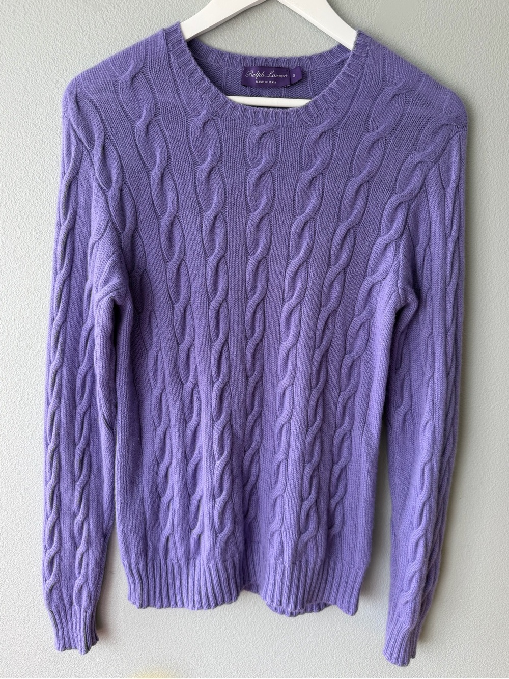 Ralph Lauren Purple Label purple cable knit 100% cashmere sweater Women’s sz S